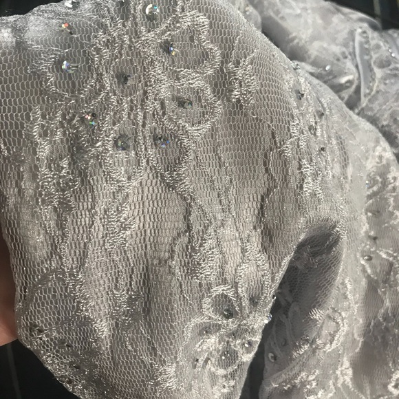 Silver Prom Dress w/ crystal detailing size 0-2 - Picture 8 of 8